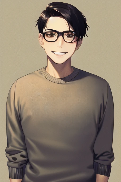 [NovelAI] short hair glasses laugh thin tall Masterpiece man sweater [Illustration]